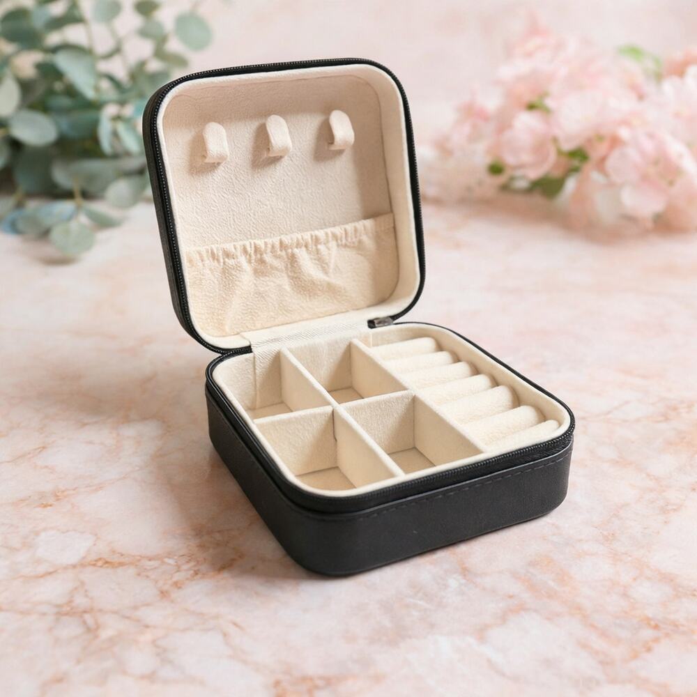 NEW Travel Jewelry Organizer Case Black Compact Zip Storage Box
